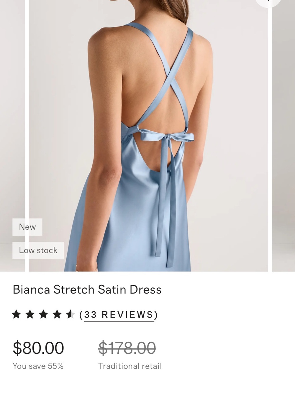 Quince Bianca Stretch Satin Backless Dress in Light Blue
